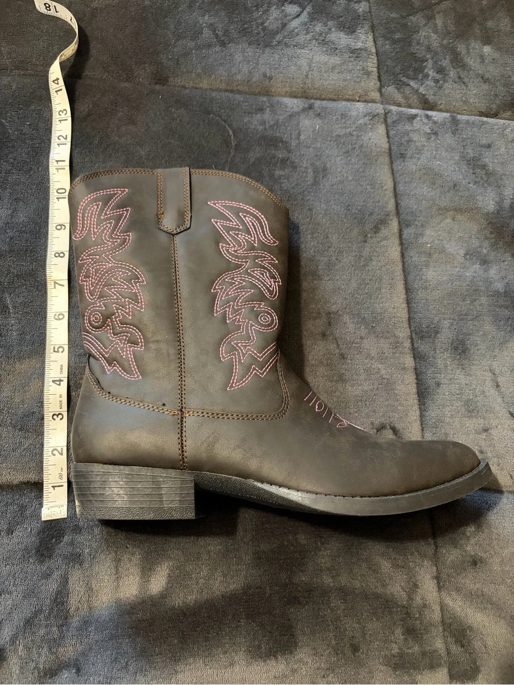 Deer Stags Dark Brown Boot with Pink Embroidery - Big Kids 7M